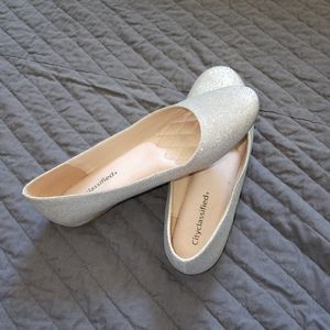 Cityclassified Silver Sparkle Round-toed Ballerina Flats